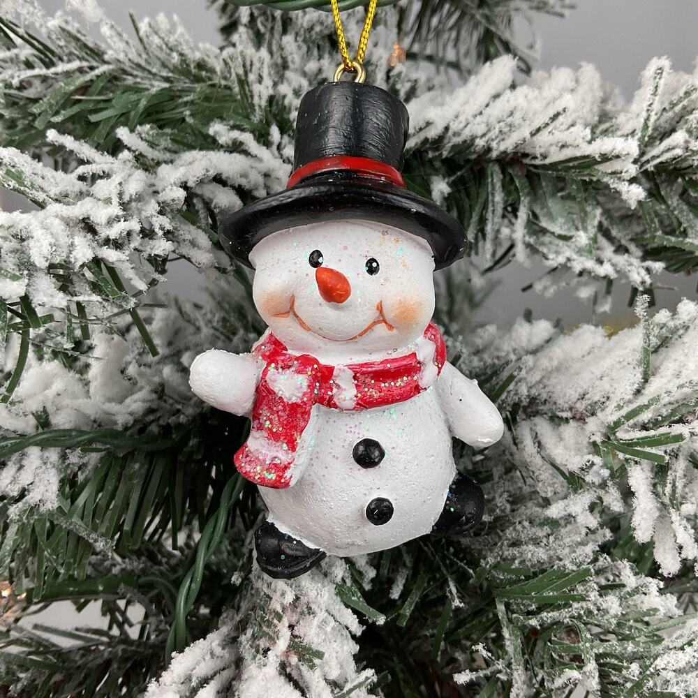 Christmas Tree Ornament-Black Hat And Red And White Scarf Snowman